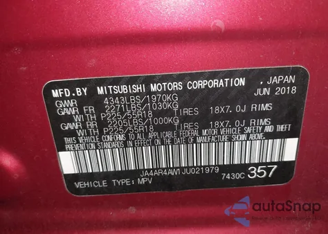 2018 Mitsubishi Outlander Sport 2.4 Sel z USA, uszkodzony, nr VIN JA4AR4AW1JU021979